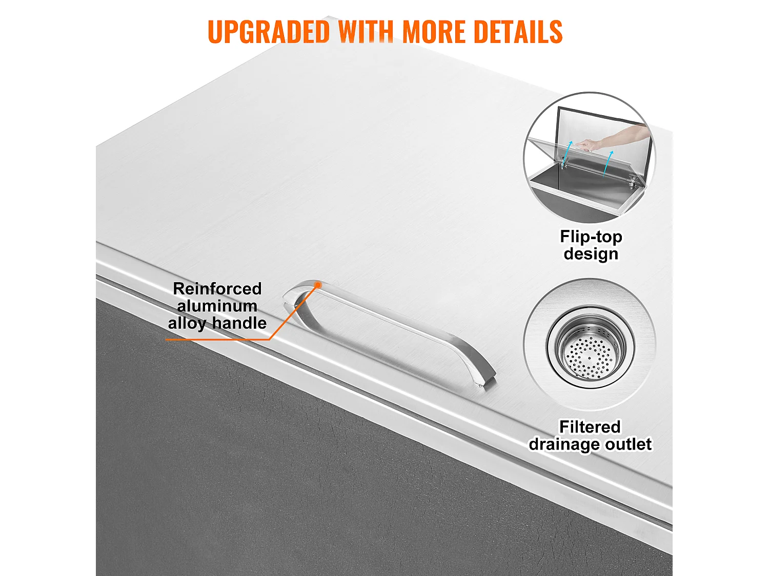 Seau à Glace SucceBuy 78,37 L 61x51x38 cm, Glacière Drop-in en Acier Inoxydable, avec Couvercle à Charnière, pour la Cuisine Extérieure