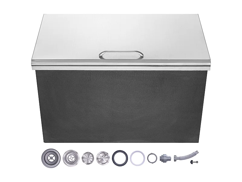 Seau à Glace SucceBuy 78,37 L 61x51x38 cm, Glacière Drop-in en Acier Inoxydable, avec Couvercle à Charnière, pour la Cuisine Extérieure