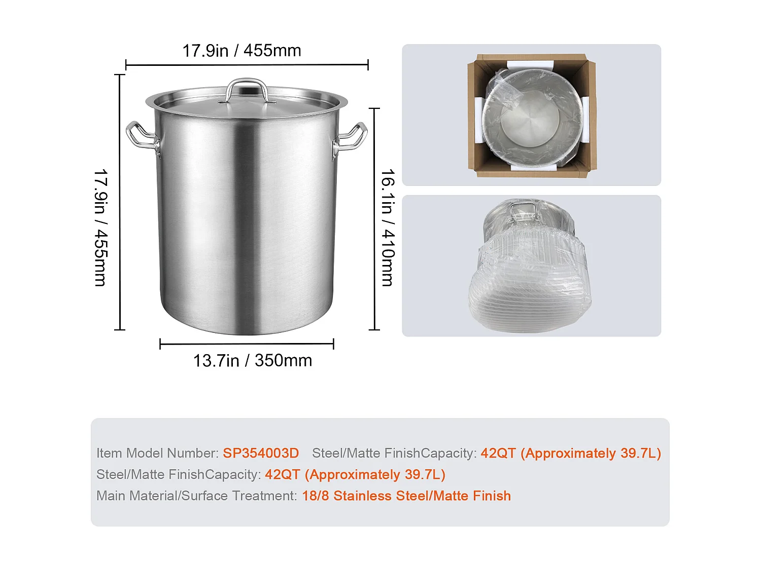 Marmite en Acier Inoxydable SucceBuy de 42 L - Grande Marmite de Cuisine avec Couvercle, Idéale pour Cuisson en Grande Quantité et Restauration