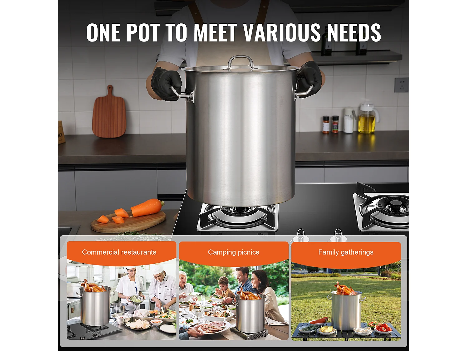 Marmite en Acier Inoxydable SucceBuy de 42 L - Grande Marmite de Cuisine avec Couvercle, Idéale pour Cuisson en Grande Quantité et Restauration