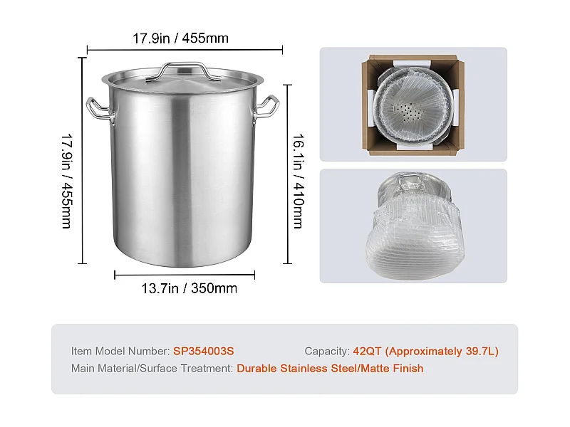 RVS Pot SucceBuy van 42 L met Zeef en Deksel voor het Koken, Perfect voor Culinaire Bereidingen en Evenementen