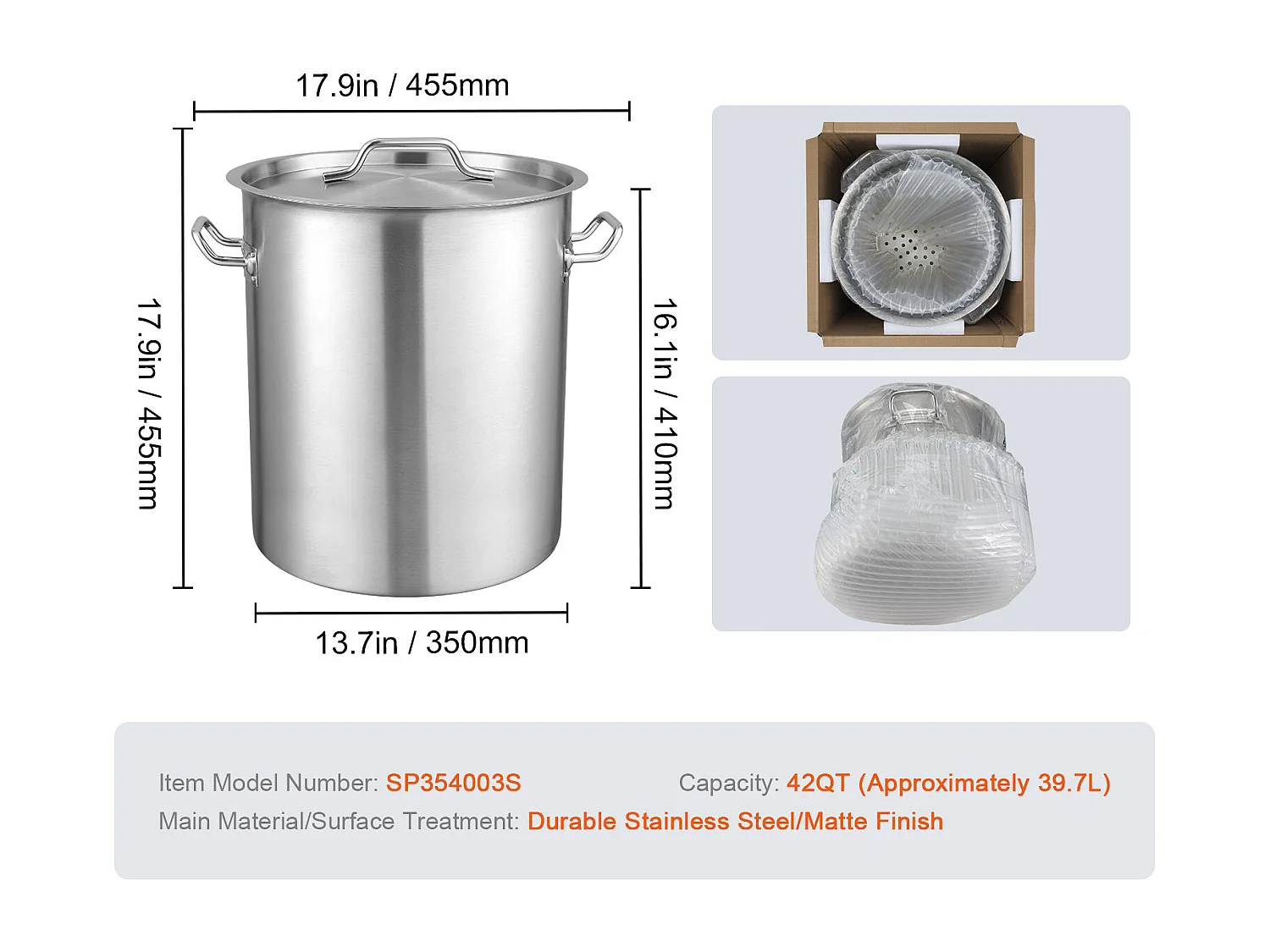RVS Pot SucceBuy van 42 L met Zeef en Deksel voor het Koken, Perfect voor Culinaire Bereidingen en Evenementen