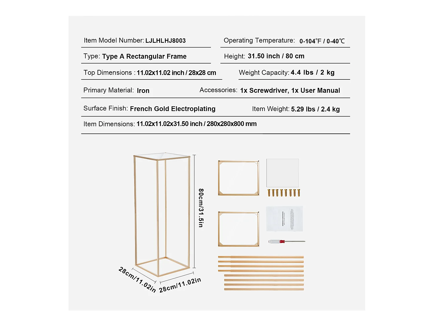 Support de Fleurs SucceBuy Lot de 2 Supports à Fleurs de Mariage de 80 cm de Haut, Stratifié Acrylique, Présentoir à Fleurs