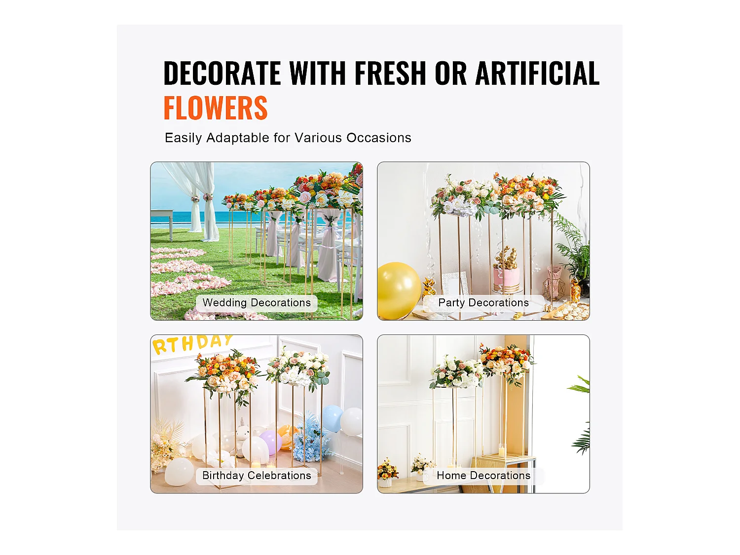 Support de Fleurs SucceBuy Lot de 2 Supports à Fleurs de Mariage de 80 cm de Haut, Stratifié Acrylique, Présentoir à Fleurs