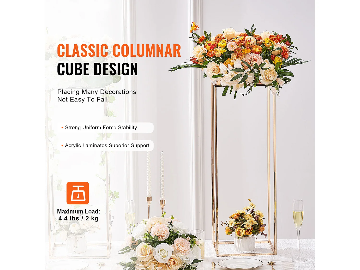 Support de Fleurs SucceBuy Lot de 2 Supports à Fleurs de Mariage de 80 cm de Haut, Stratifié Acrylique, Présentoir à Fleurs