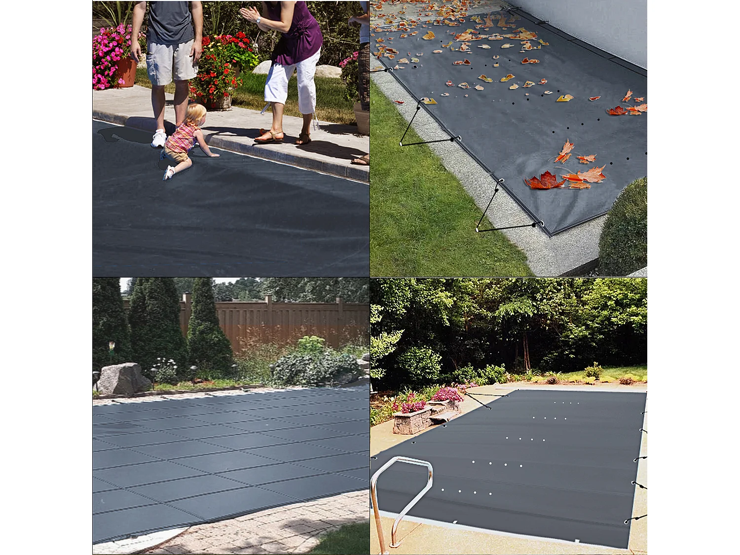 Cubierta de Seguridad SucceBuy para Piscinas Enterradas, 366 x 670 cm, PVC Sólido con Orificios de Drenaje, Gris Oscuro