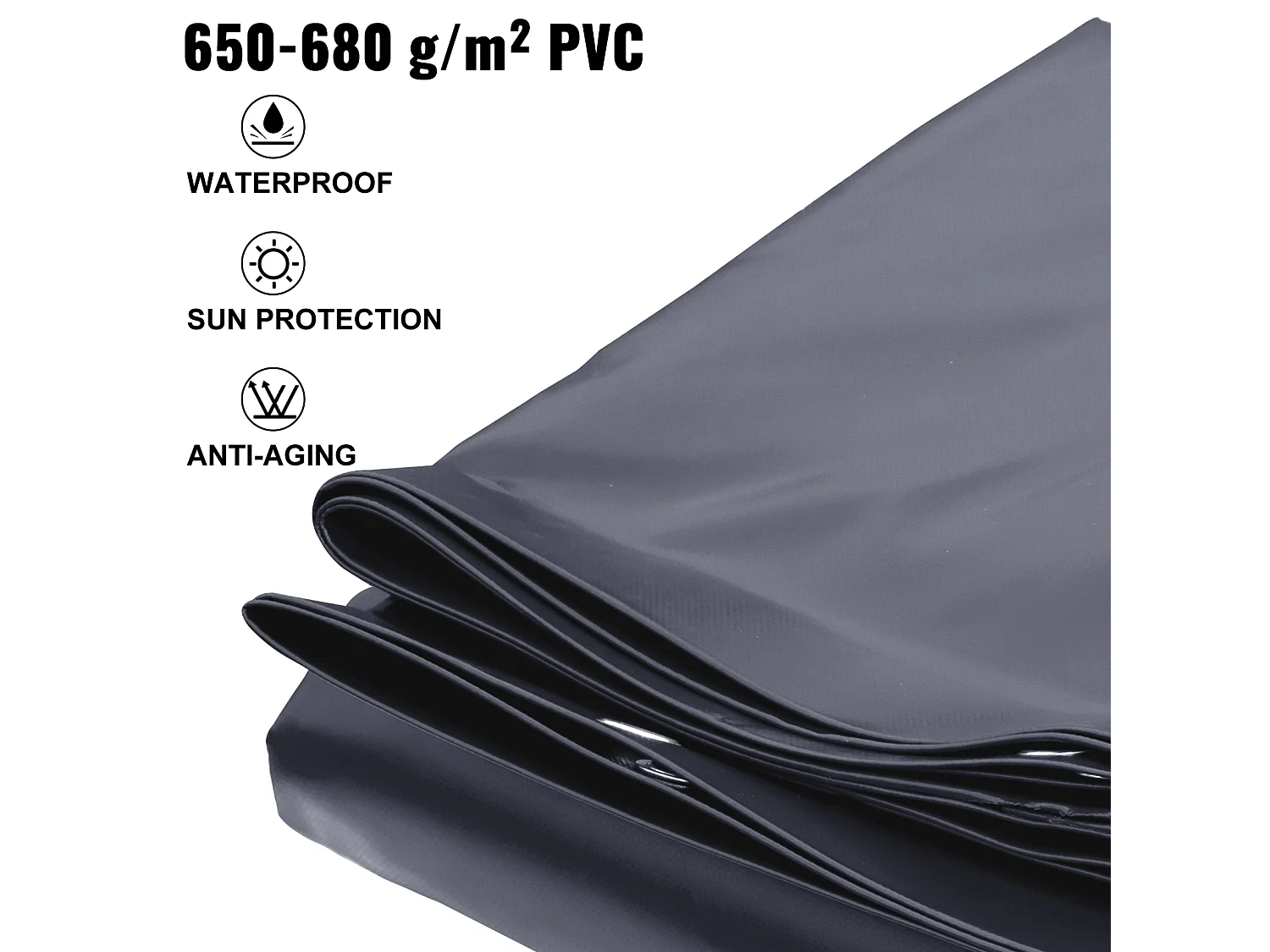 Cubierta de Seguridad SucceBuy para Piscinas Enterradas, 366 x 670 cm, PVC Sólido con Orificios de Drenaje, Gris Oscuro