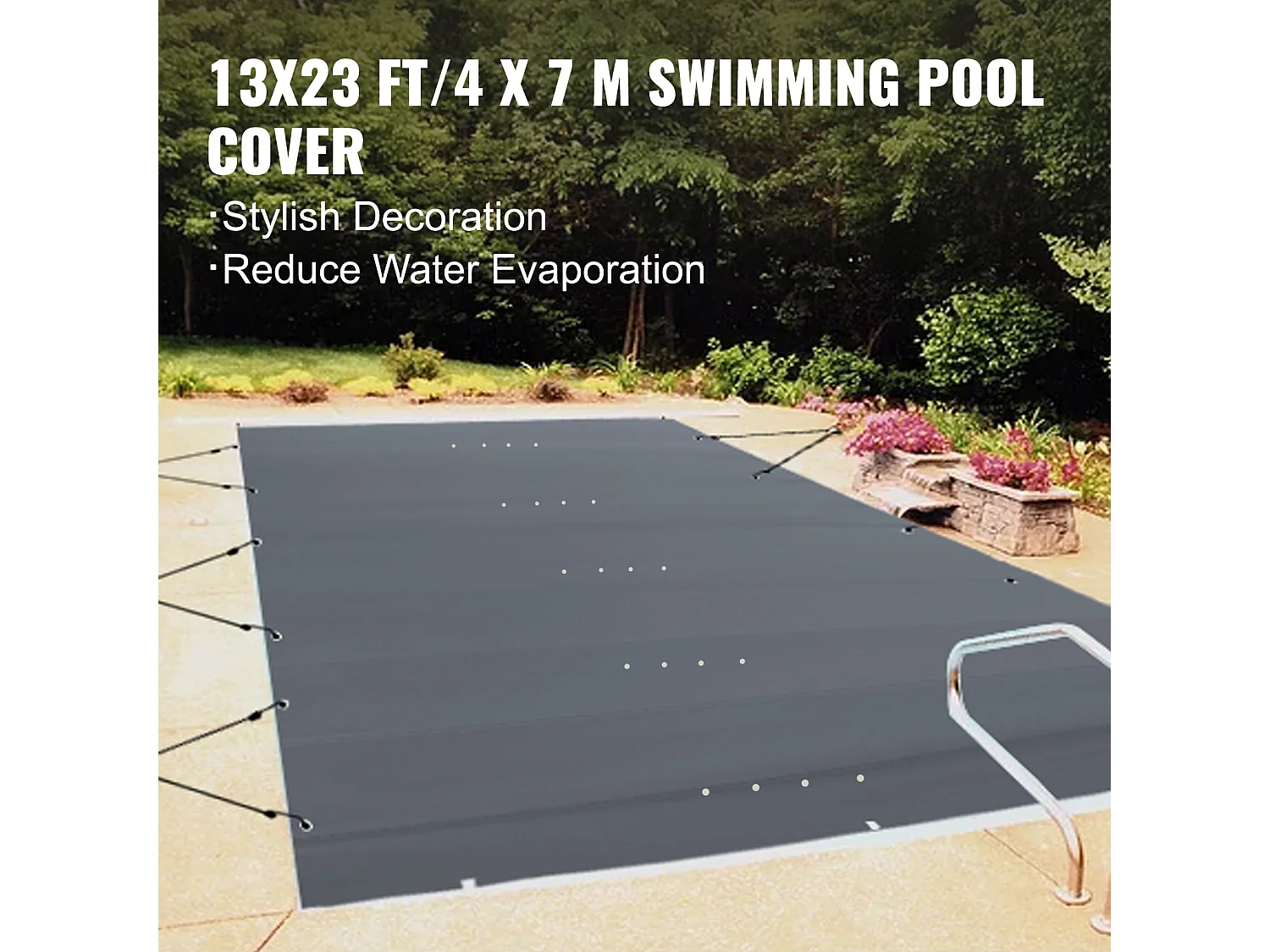 Cubierta de Seguridad SucceBuy para Piscinas Enterradas, 366 x 670 cm, PVC Sólido con Orificios de Drenaje, Gris Oscuro