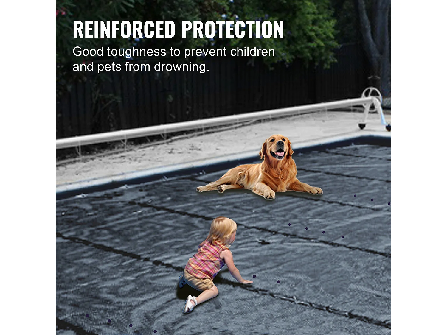 Cubierta de Seguridad SucceBuy para Piscinas Enterradas, 366 x 670 cm, PVC Sólido con Orificios de Drenaje, Gris Oscuro