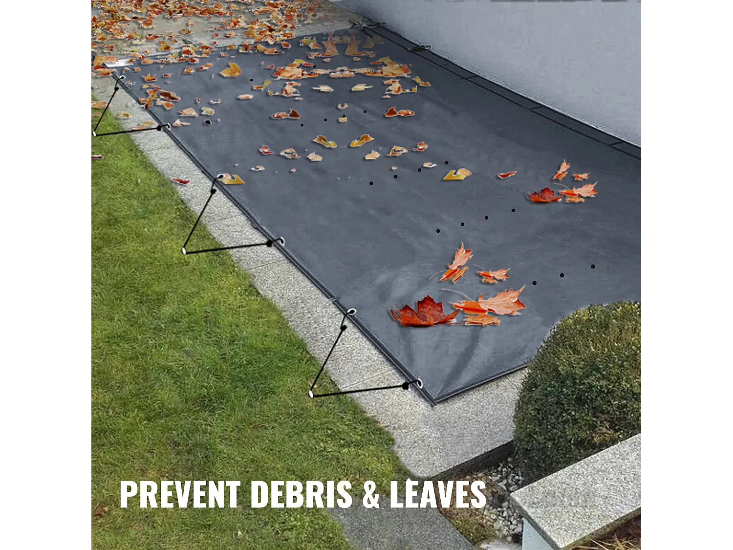 Cubierta de Seguridad SucceBuy para Piscinas Enterradas, 366 x 670 cm, PVC Sólido con Orificios de Drenaje, Gris Oscuro