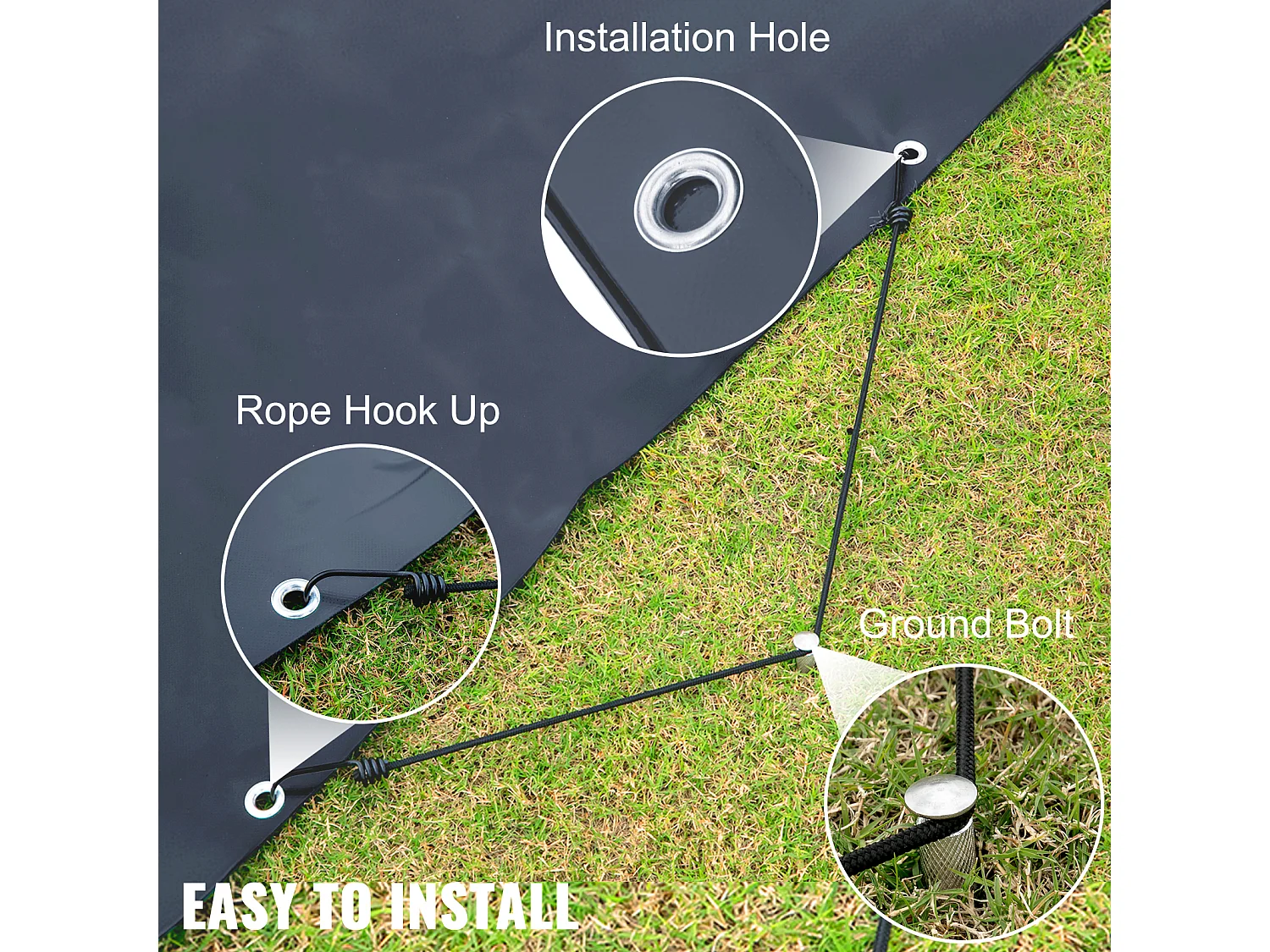 Cubierta de Seguridad SucceBuy para Piscinas Enterradas, 366 x 670 cm, PVC Sólido con Orificios de Drenaje, Gris Oscuro