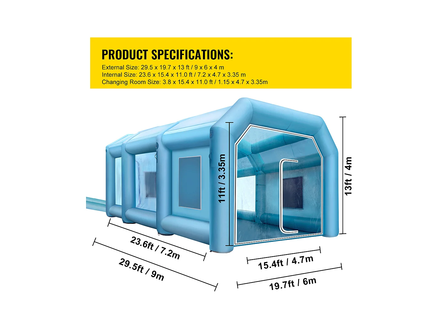 Cabine de Peinture Gonflable SucceBuy Cabine de Peinture Gonflable 8.99 x 6 x 3.96 m avec Filtre et Souffleurs