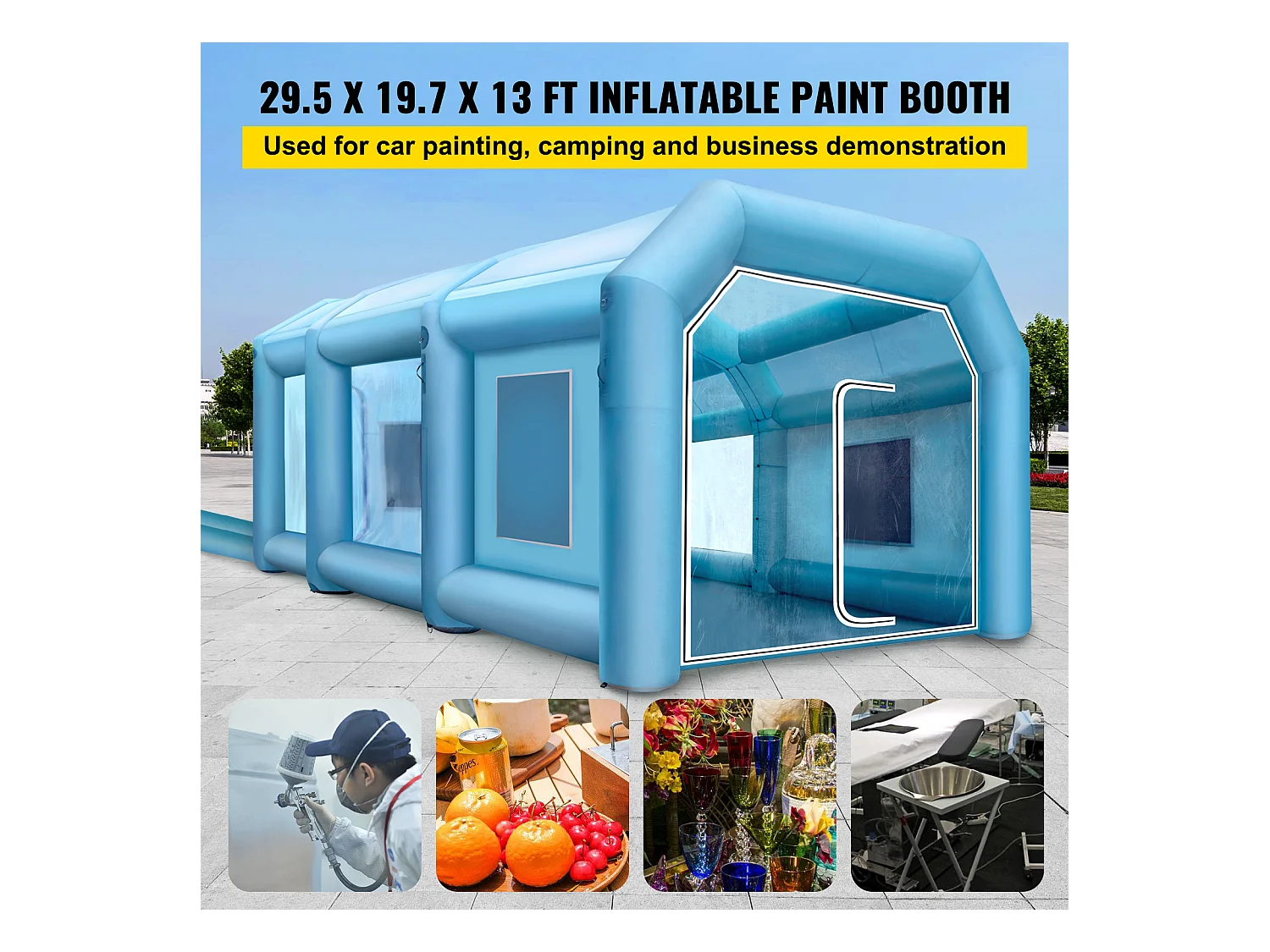 Cabine de Peinture Gonflable SucceBuy Cabine de Peinture Gonflable 8.99 x 6 x 3.96 m avec Filtre et Souffleurs