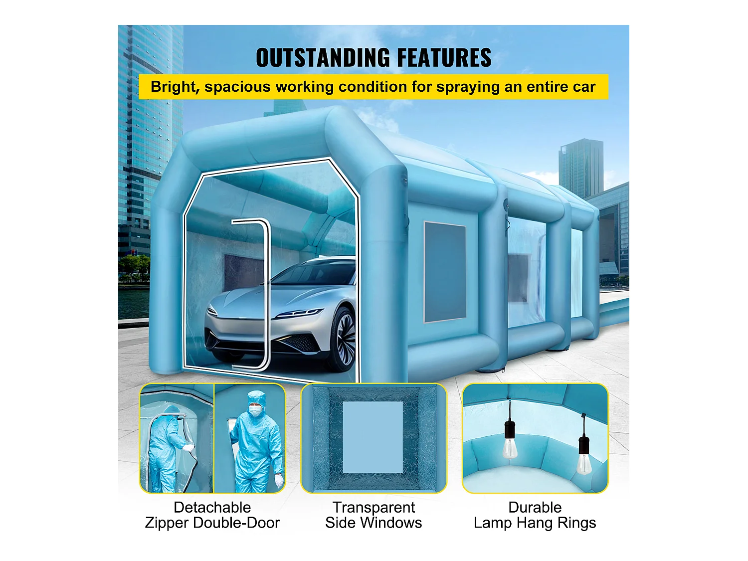 Cabine de Peinture Gonflable SucceBuy Cabine de Peinture Gonflable 8.99 x 6 x 3.96 m avec Filtre et Souffleurs