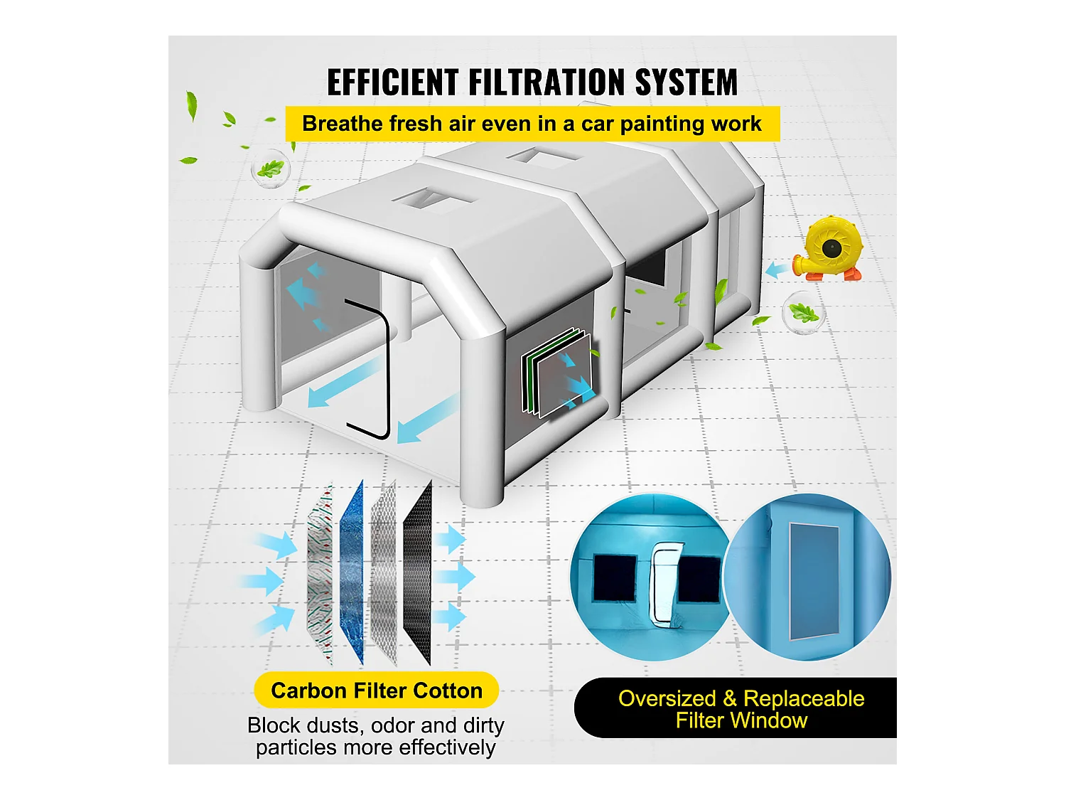 Cabine de Peinture Gonflable SucceBuy Cabine de Peinture Gonflable 8.99 x 6 x 3.96 m avec Filtre et Souffleurs