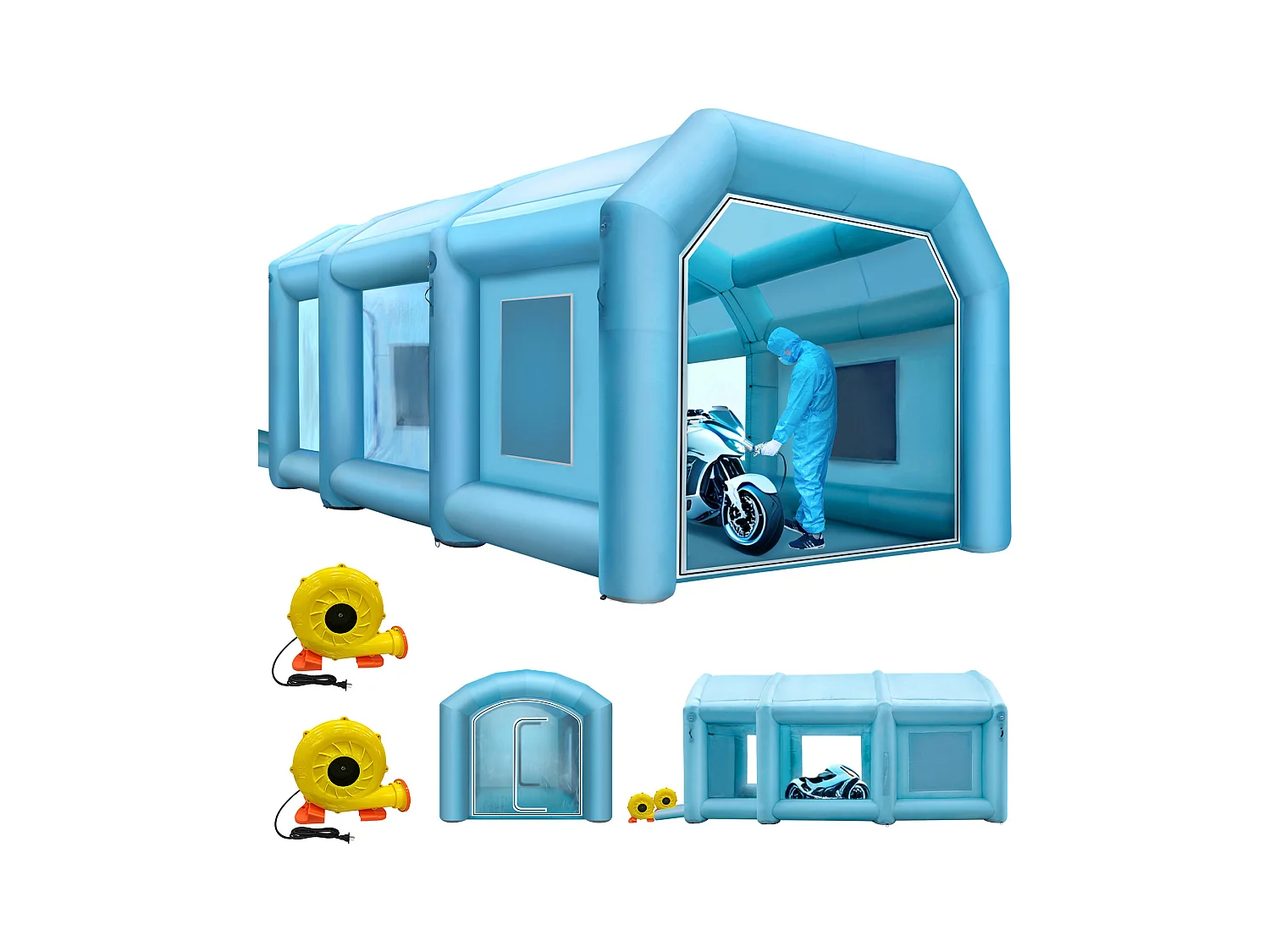 Cabine de Peinture Gonflable SucceBuy Cabine de Peinture Gonflable 8.99 x 6 x 3.96 m avec Filtre et Souffleurs