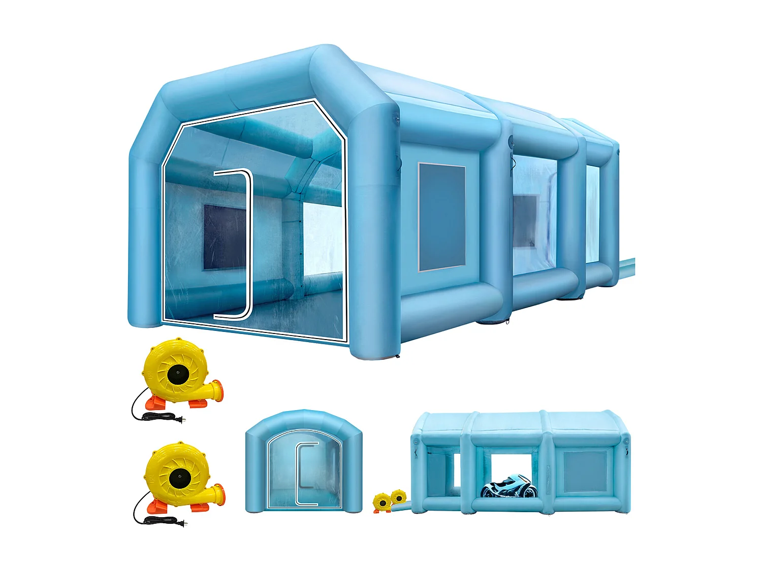 Cabine de Peinture Gonflable SucceBuy Cabine de Peinture Gonflable 8.99 x 6 x 3.96 m avec Filtre et Souffleurs