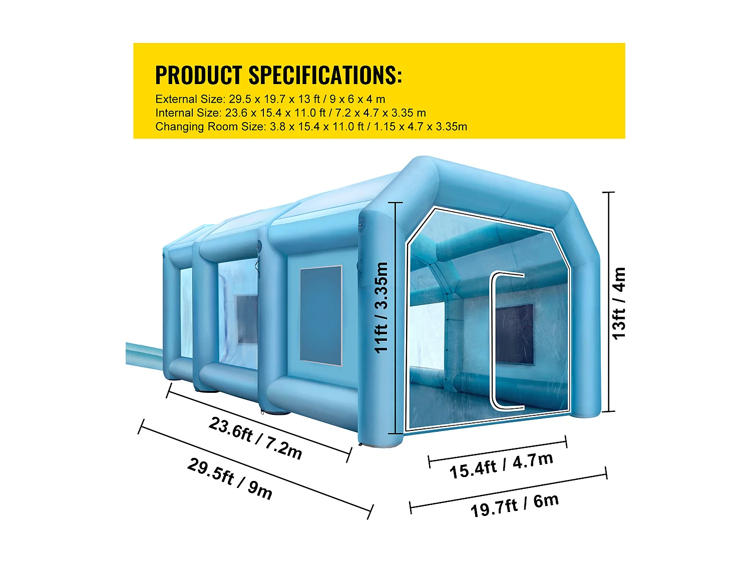 Cabine de Peinture Gonflable SucceBuy Cabine de Peinture Gonflable 8.99 x 6 x 3.96 m avec Filtre et Souffleurs