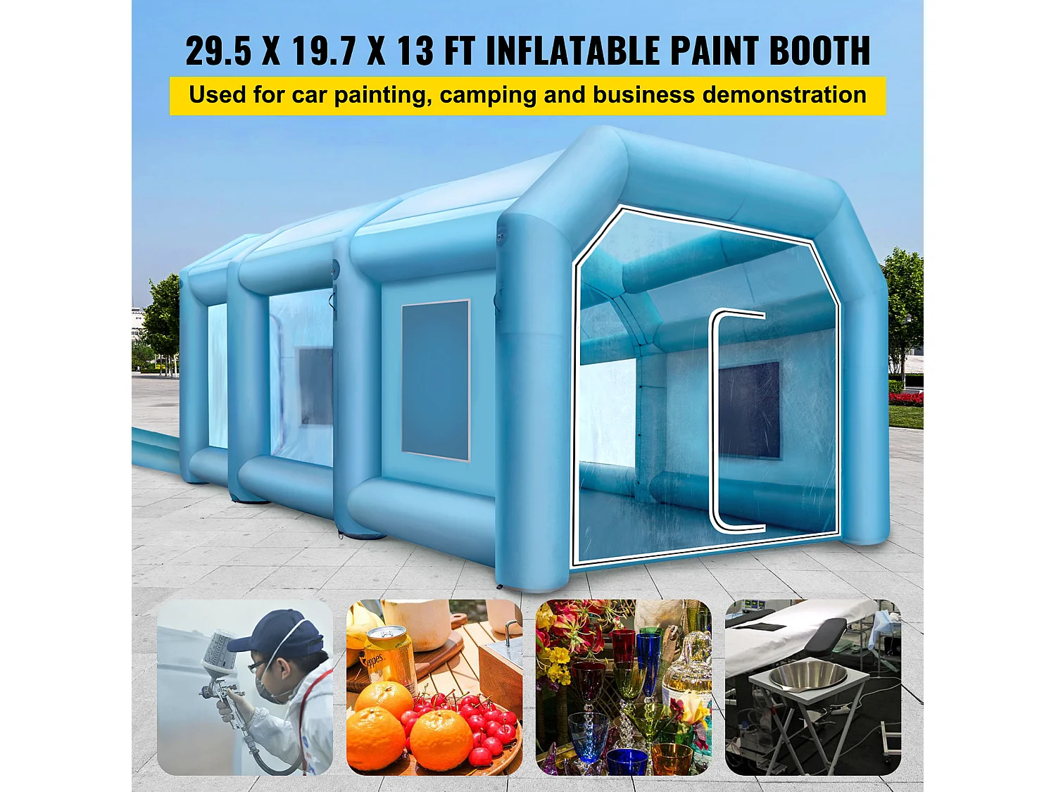 Cabine de Peinture Gonflable SucceBuy Cabine de Peinture Gonflable 8.99 x 6 x 3.96 m avec Filtre et Souffleurs