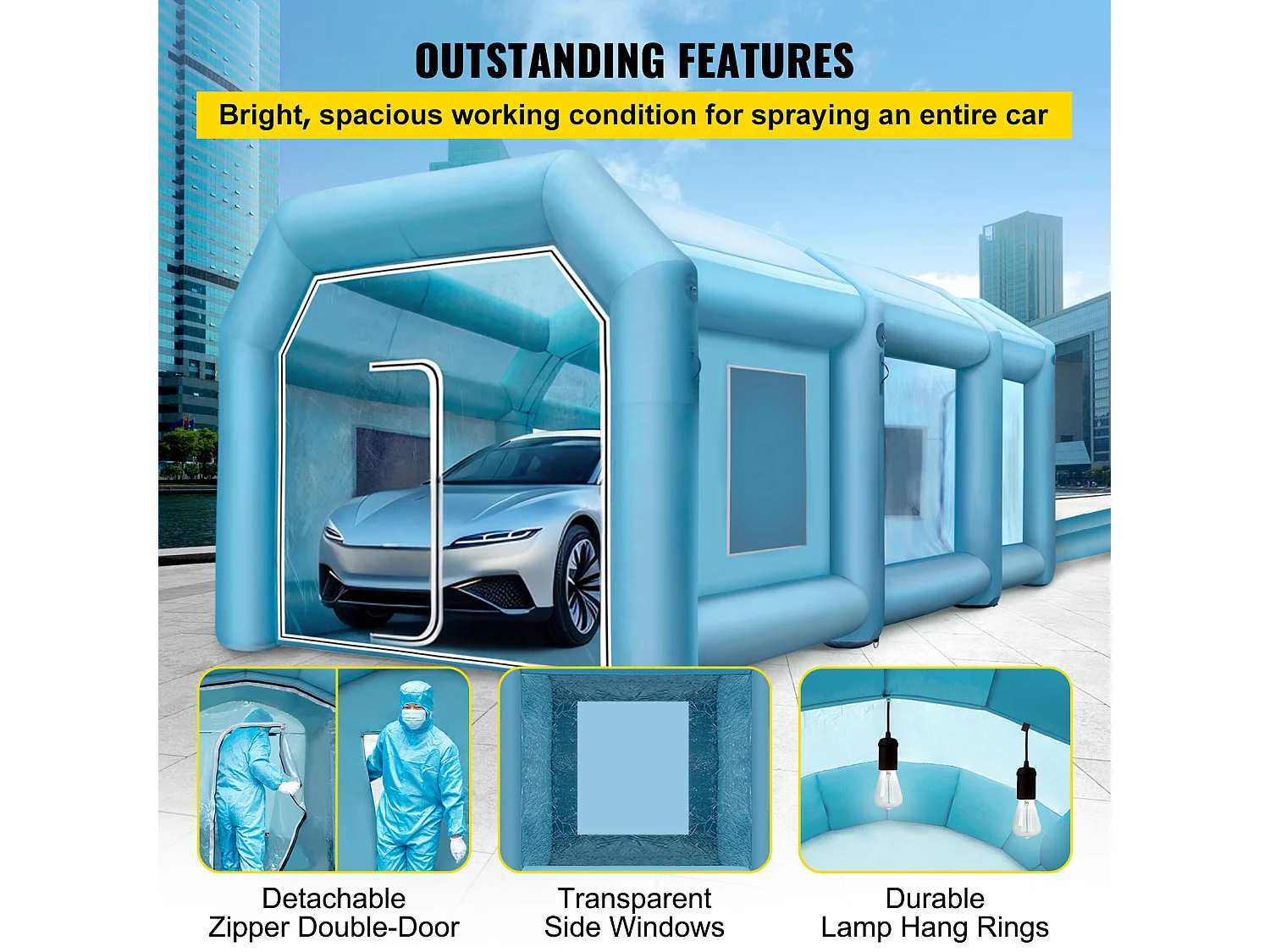 Cabine de Peinture Gonflable SucceBuy Cabine de Peinture Gonflable 8.99 x 6 x 3.96 m avec Filtre et Souffleurs
