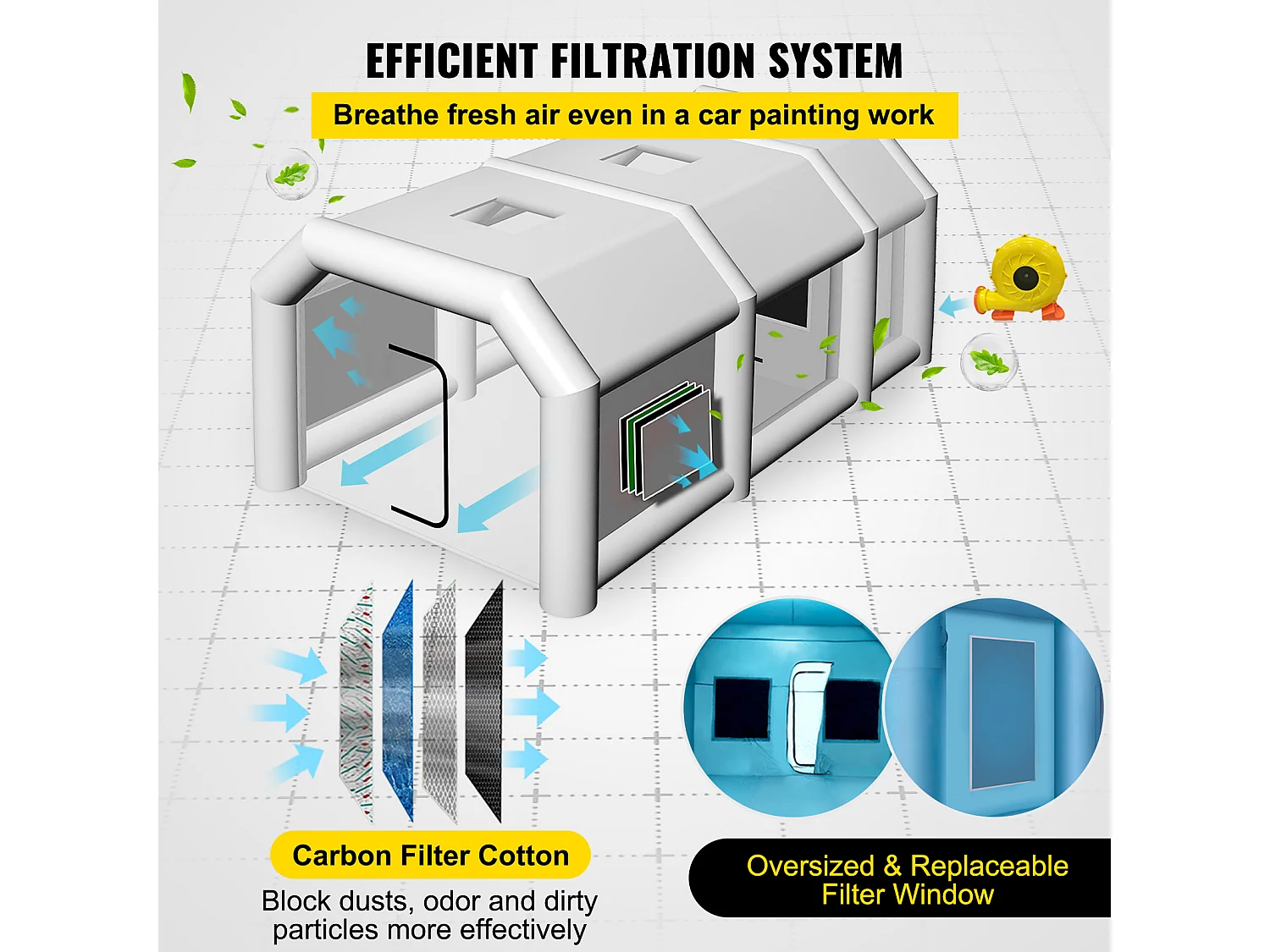 Cabine de Peinture Gonflable SucceBuy Cabine de Peinture Gonflable 8.99 x 6 x 3.96 m avec Filtre et Souffleurs