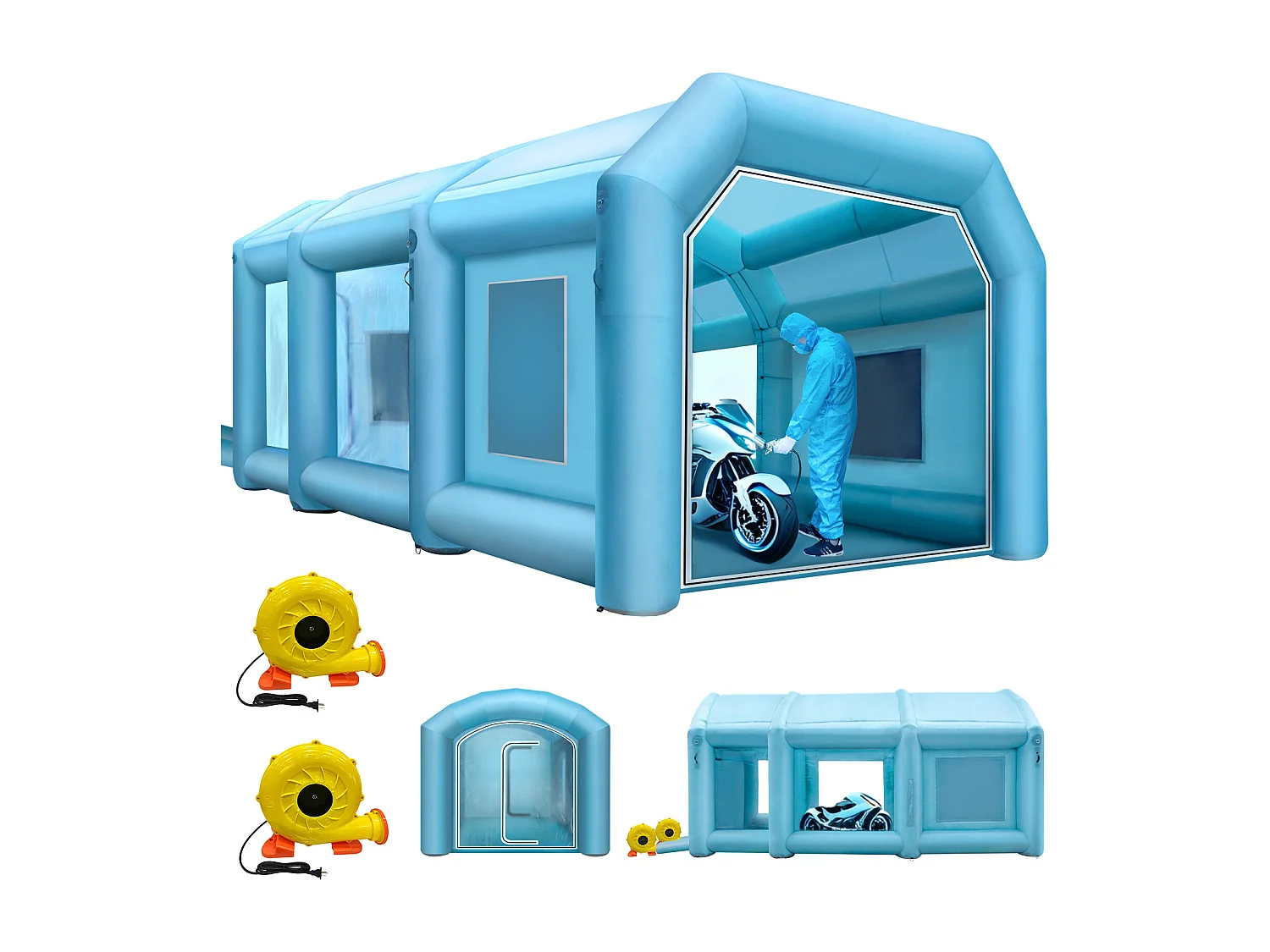 Cabine de Peinture Gonflable SucceBuy Cabine de Peinture Gonflable 8.99 x 6 x 3.96 m avec Filtre et Souffleurs