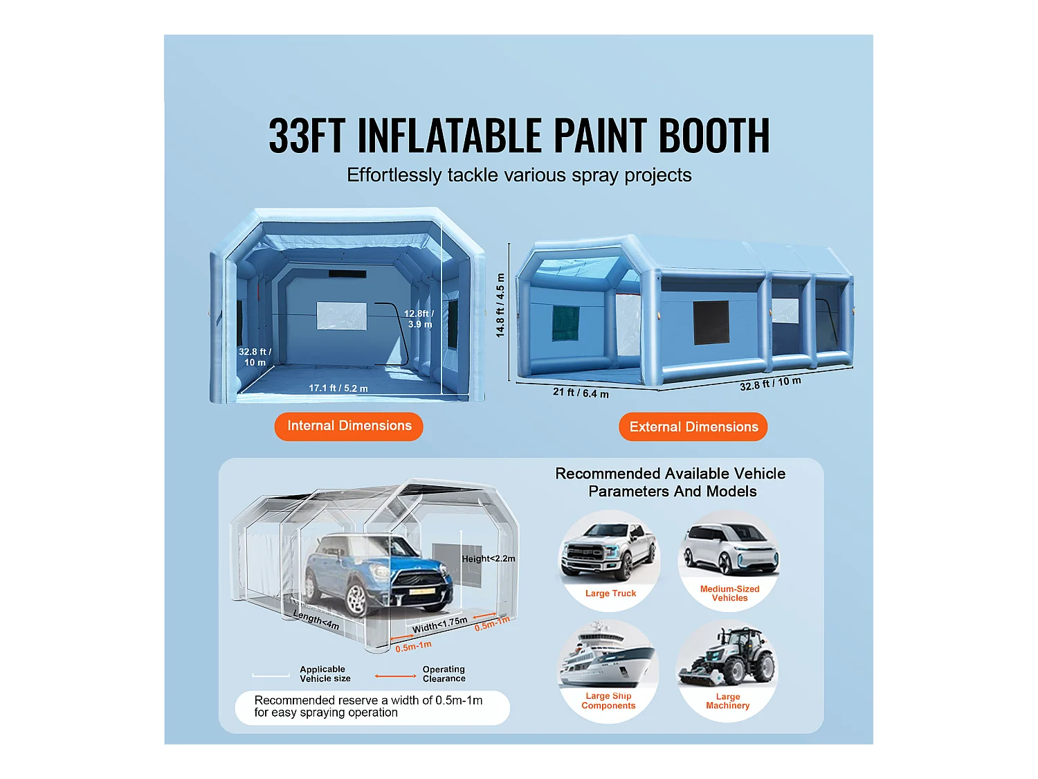 Cabine de Peinture Gonflable SucceBuy Cabine de Peinture Gonflable 9.99 x 6.4 x 4.51 m Cabine de Pulvérisation Gonflable 1100 W + 750 W