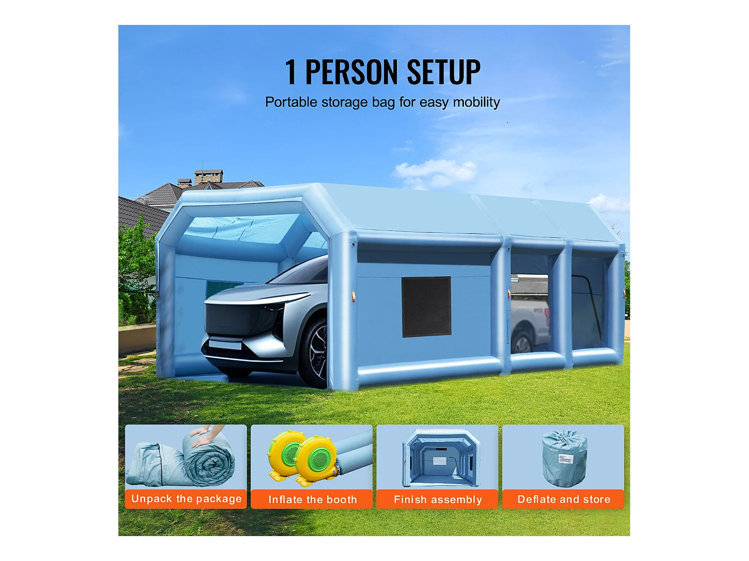 Cabine de Peinture Gonflable SucceBuy Cabine de Peinture Gonflable 9.99 x 6.4 x 4.51 m Cabine de Pulvérisation Gonflable 1100 W + 750 W