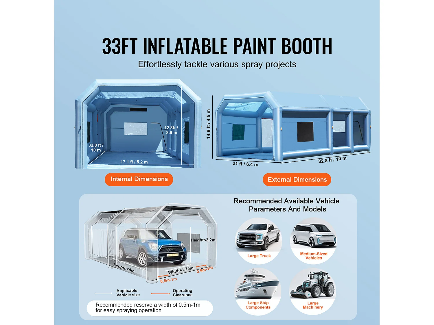 Cabine de Peinture Gonflable SucceBuy Cabine de Peinture Gonflable 9.99 x 6.4 x 4.51 m Cabine de Pulvérisation Gonflable 1100 W + 750 W