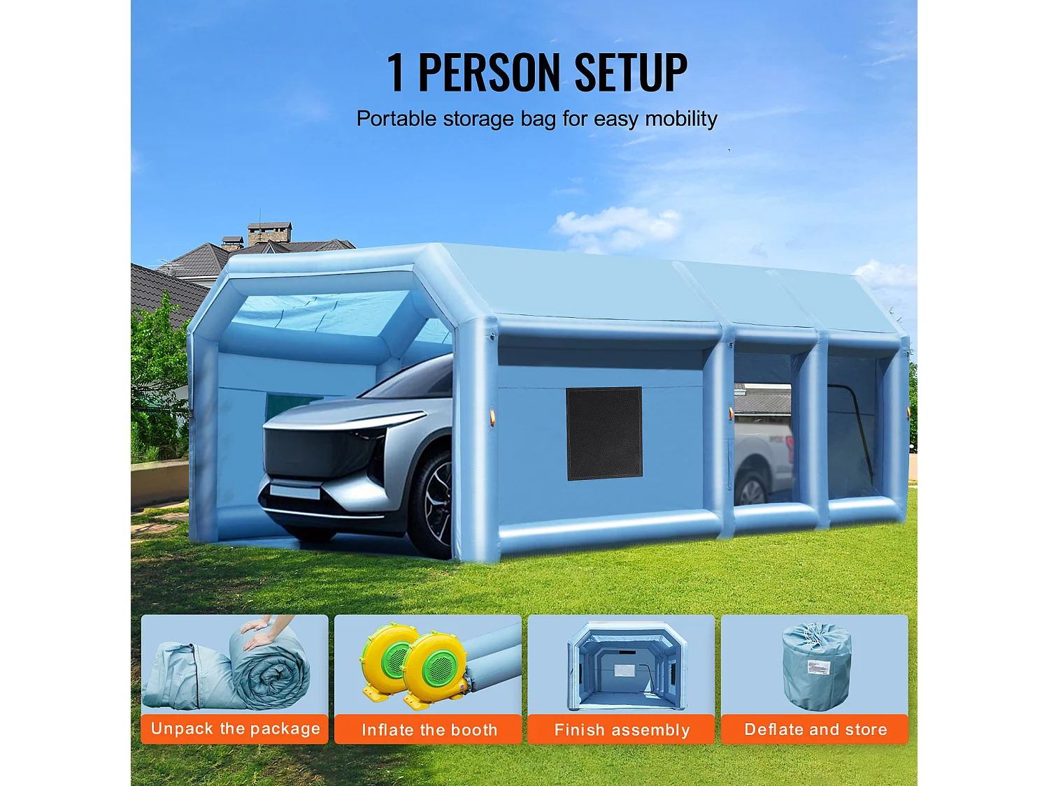 Cabine de Peinture Gonflable SucceBuy Cabine de Peinture Gonflable 9.99 x 6.4 x 4.51 m Cabine de Pulvérisation Gonflable 1100 W + 750 W