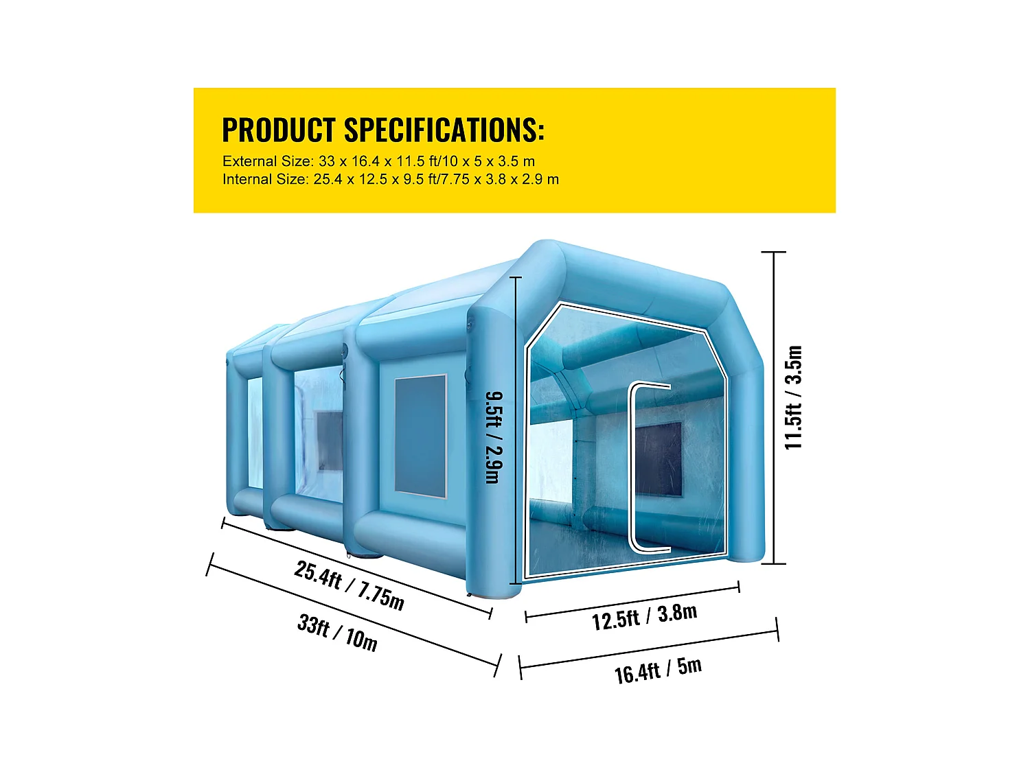 Cabine de Peinture Gonflable SucceBuy Cabine de Pulvérisation Gonflable 10.05 x 4.99 x 3.5 m pour Peinture Automobile avec 2 Souffleurs