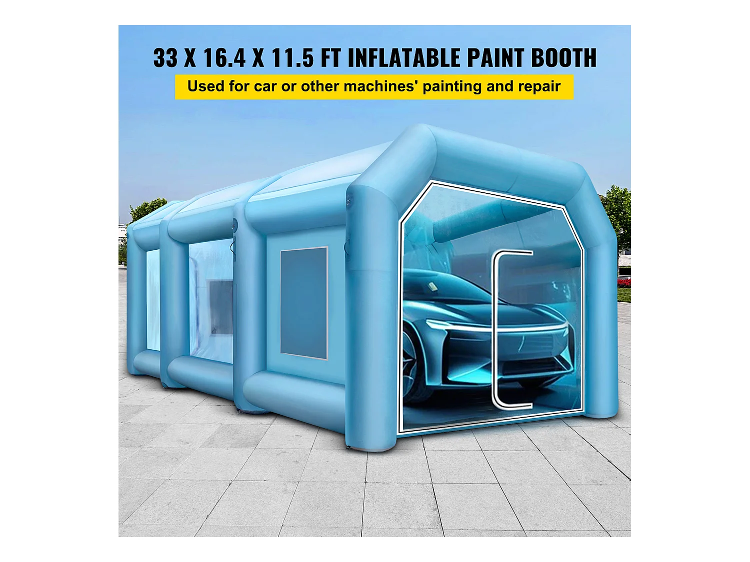 Cabine de Peinture Gonflable SucceBuy Cabine de Pulvérisation Gonflable 10.05 x 4.99 x 3.5 m pour Peinture Automobile avec 2 Souffleurs