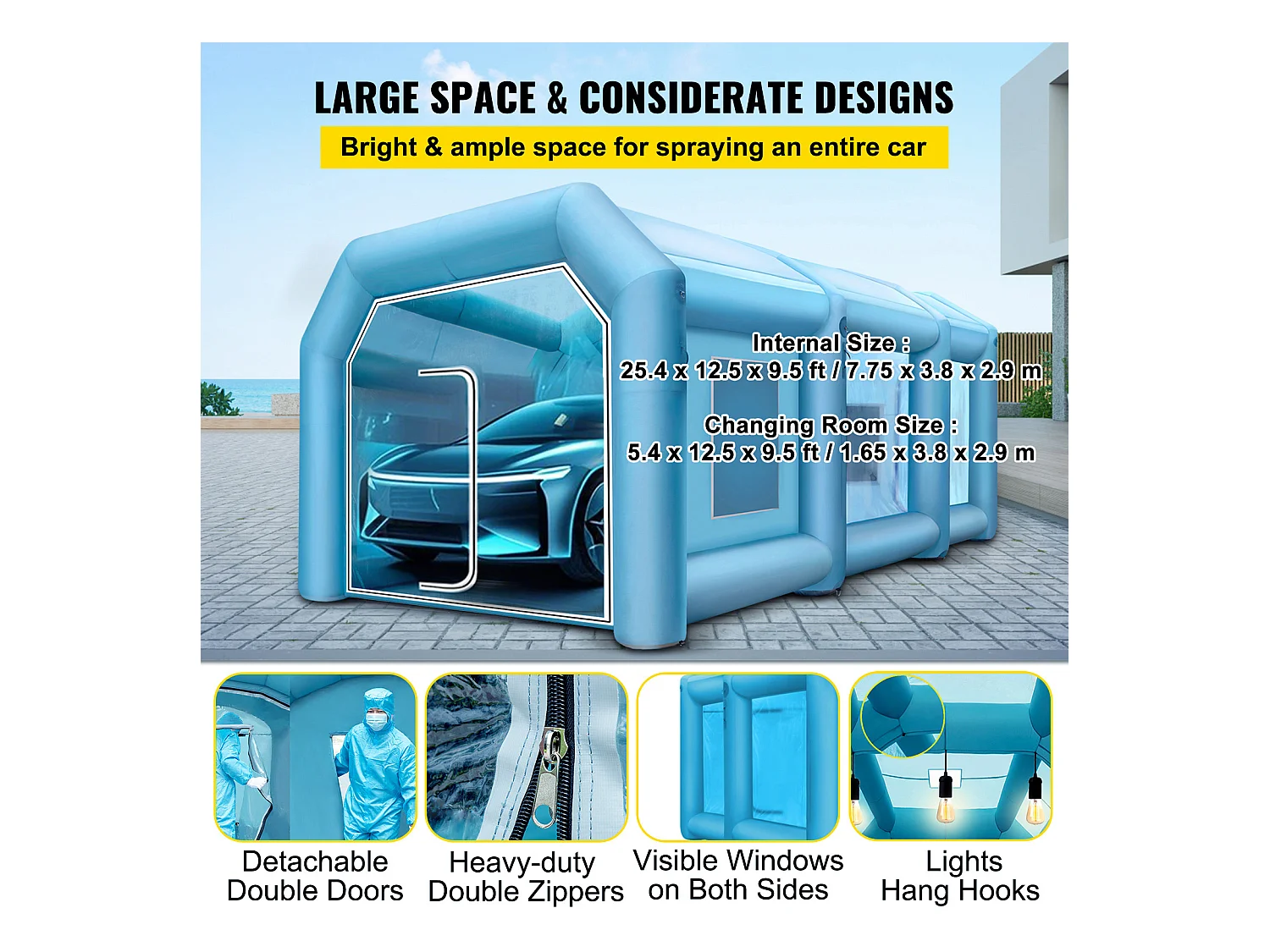 Cabine de Peinture Gonflable SucceBuy Cabine de Pulvérisation Gonflable 10.05 x 4.99 x 3.5 m pour Peinture Automobile avec 2 Souffleurs