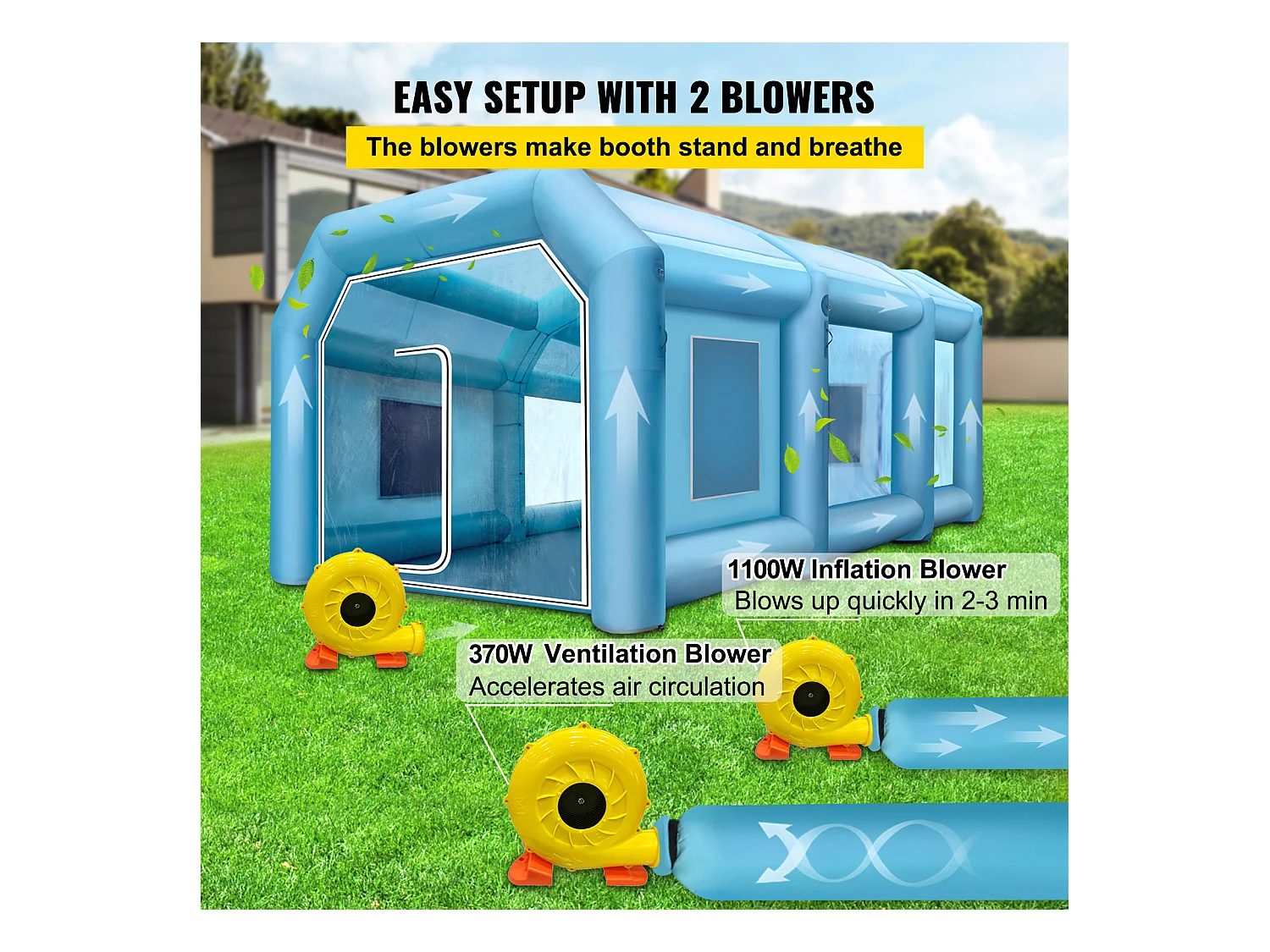 Cabine de Peinture Gonflable SucceBuy Cabine de Pulvérisation Gonflable 10.05 x 4.99 x 3.5 m pour Peinture Automobile avec 2 Souffleurs