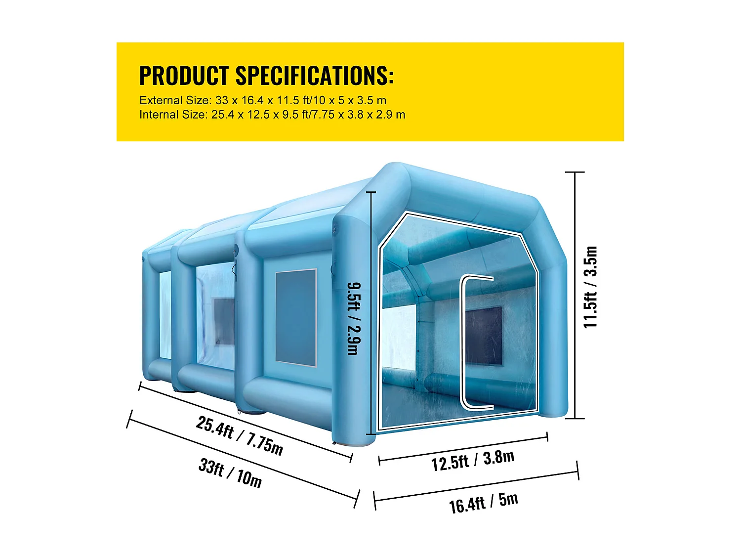 Cabine de Peinture Gonflable SucceBuy Cabine de Pulvérisation Gonflable 10.05 x 4.99 x 3.5 m pour Peinture Automobile avec 2 Souffleurs