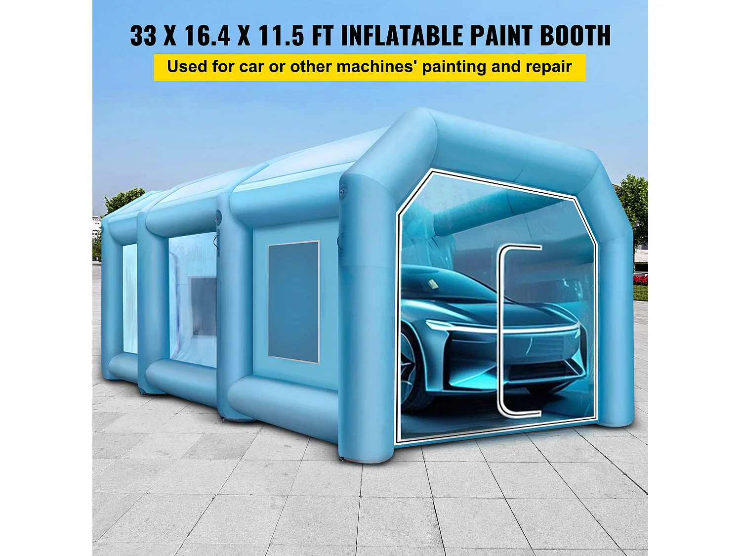 Cabine de Peinture Gonflable SucceBuy Cabine de Pulvérisation Gonflable 10.05 x 4.99 x 3.5 m pour Peinture Automobile avec 2 Souffleurs