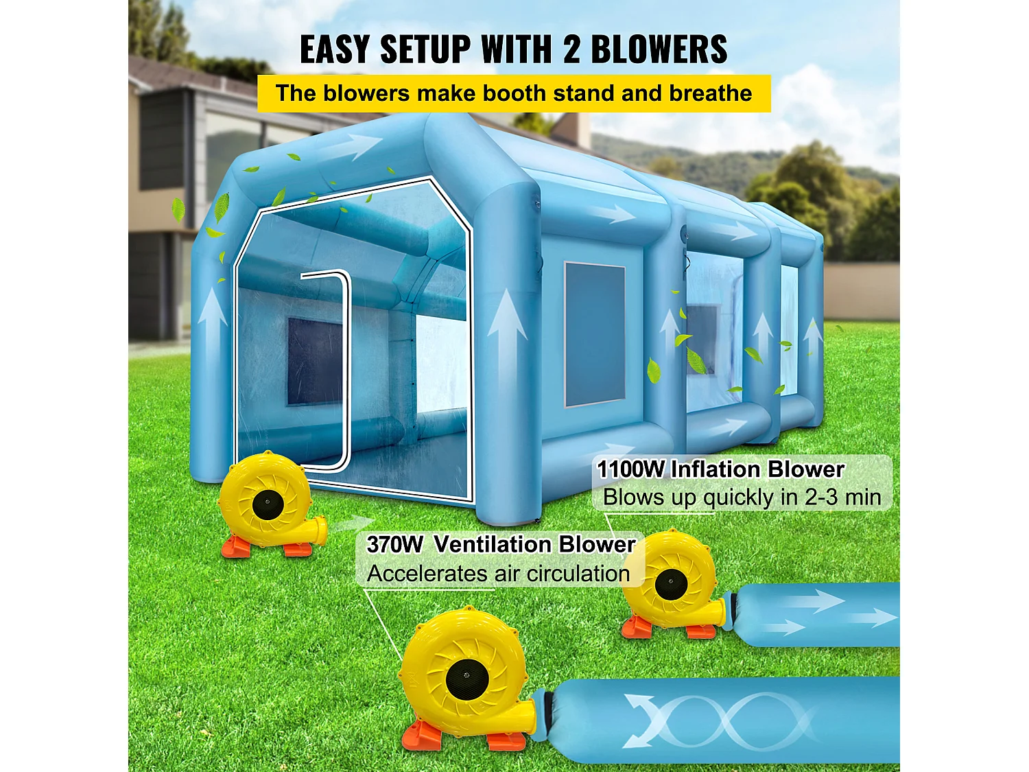 Cabine de Peinture Gonflable SucceBuy Cabine de Pulvérisation Gonflable 10.05 x 4.99 x 3.5 m pour Peinture Automobile avec 2 Souffleurs