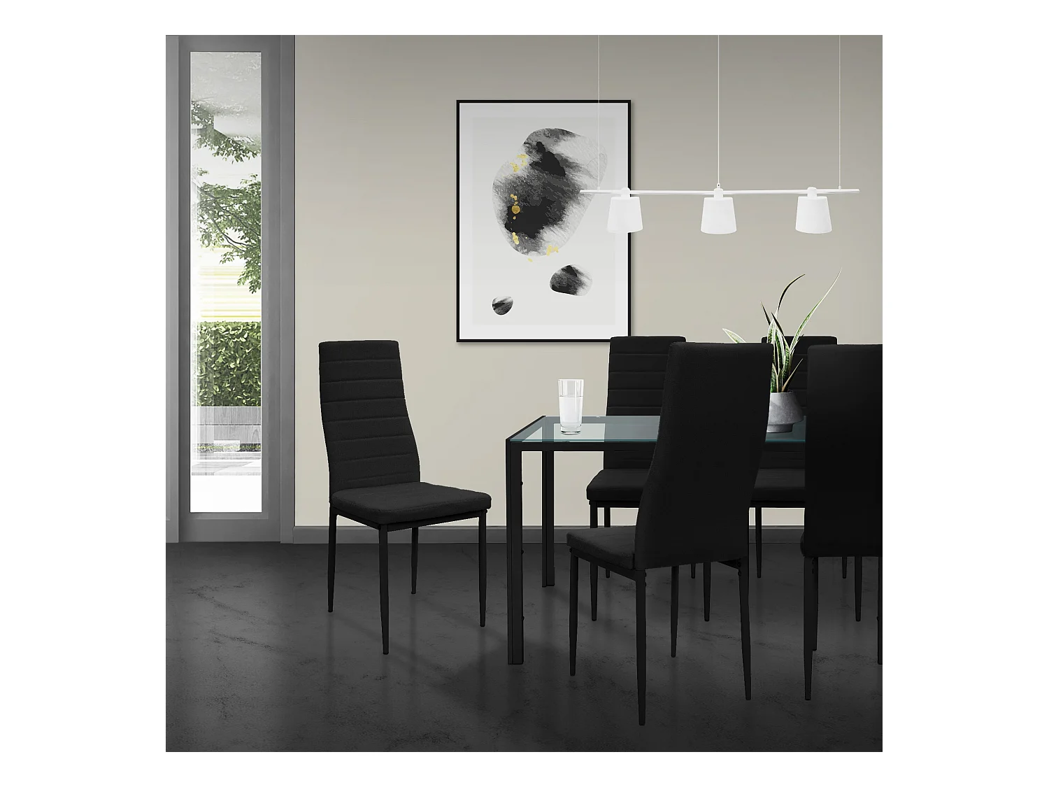 Lot de 4 chaises de salle à manger noir avec dossier haut rembourrées en simili pieds en acier patins de protection de sol inclus charge de 120 kg