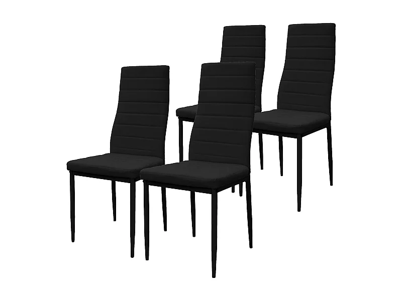 Lot de 4 chaises de salle à manger noir avec dossier haut rembourrées en simili pieds en acier patins de protection de sol inclus charge de 120 kg