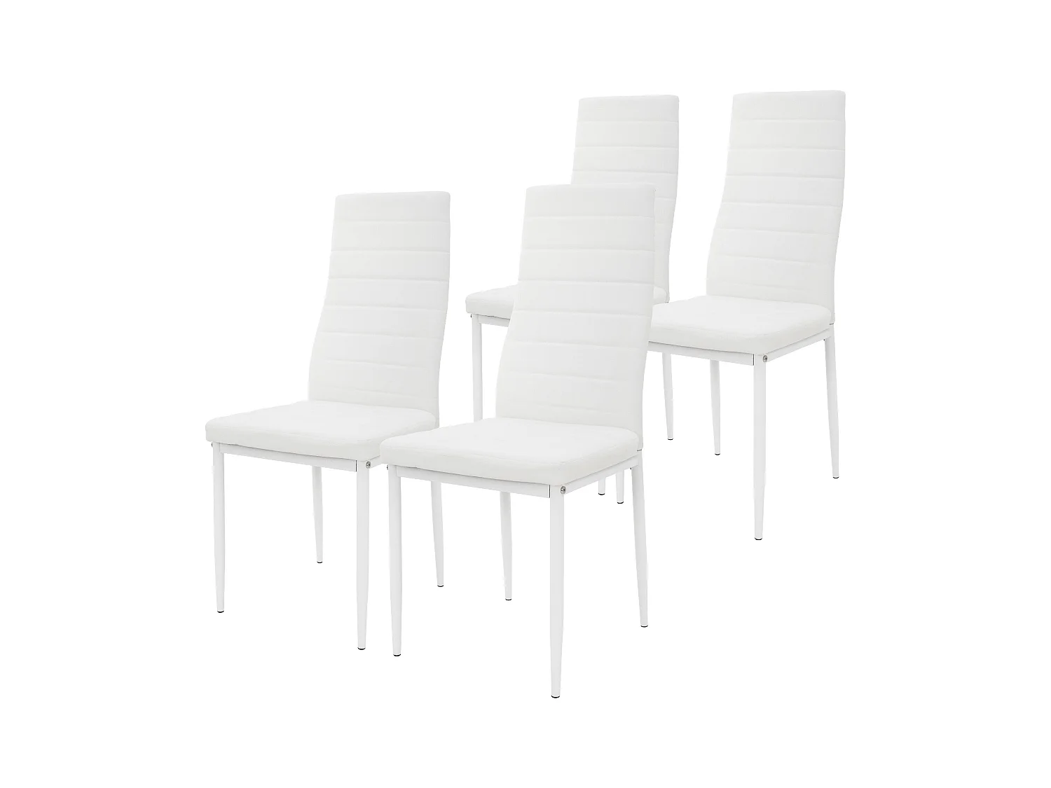 Lot de 4 chaises de salle à manger blanc avec dossier haut rembourrées en simili pieds en acier patins de protection de sol inclus charge de 120 kg