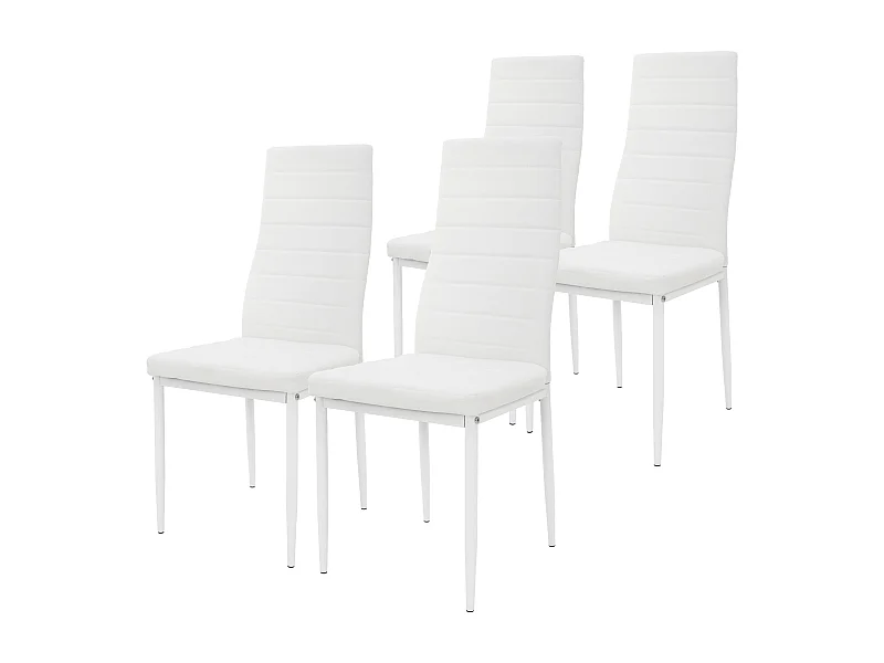 Lot de 4 chaises de salle à manger blanc avec dossier haut rembourrées en simili pieds en acier patins de protection de sol inclus charge de 120 kg