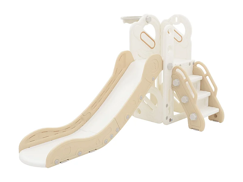 Toboggan pour enfants avec panier de basket-ball en plastique HDPE/PP blanc/beige/gris ballon et pompe à air inclus convient à partir de 3 ans