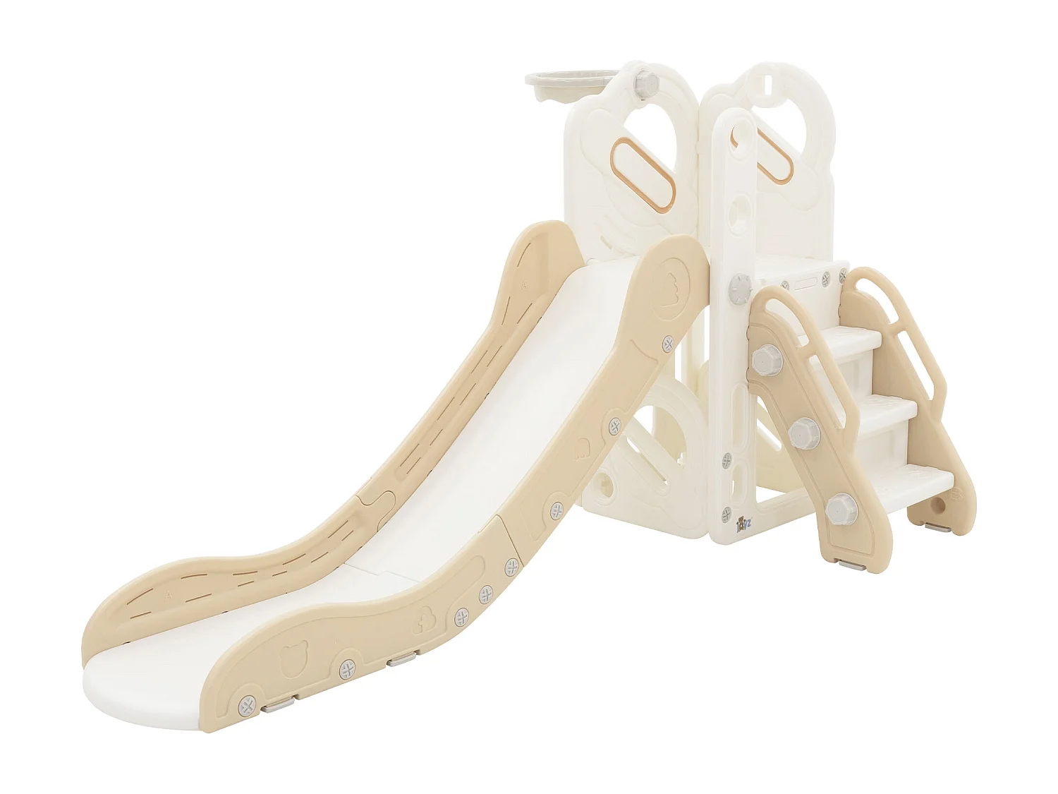 Toboggan pour enfants avec panier de basket-ball en plastique HDPE/PP blanc/beige/gris ballon et pompe à air inclus convient à partir de 3 ans