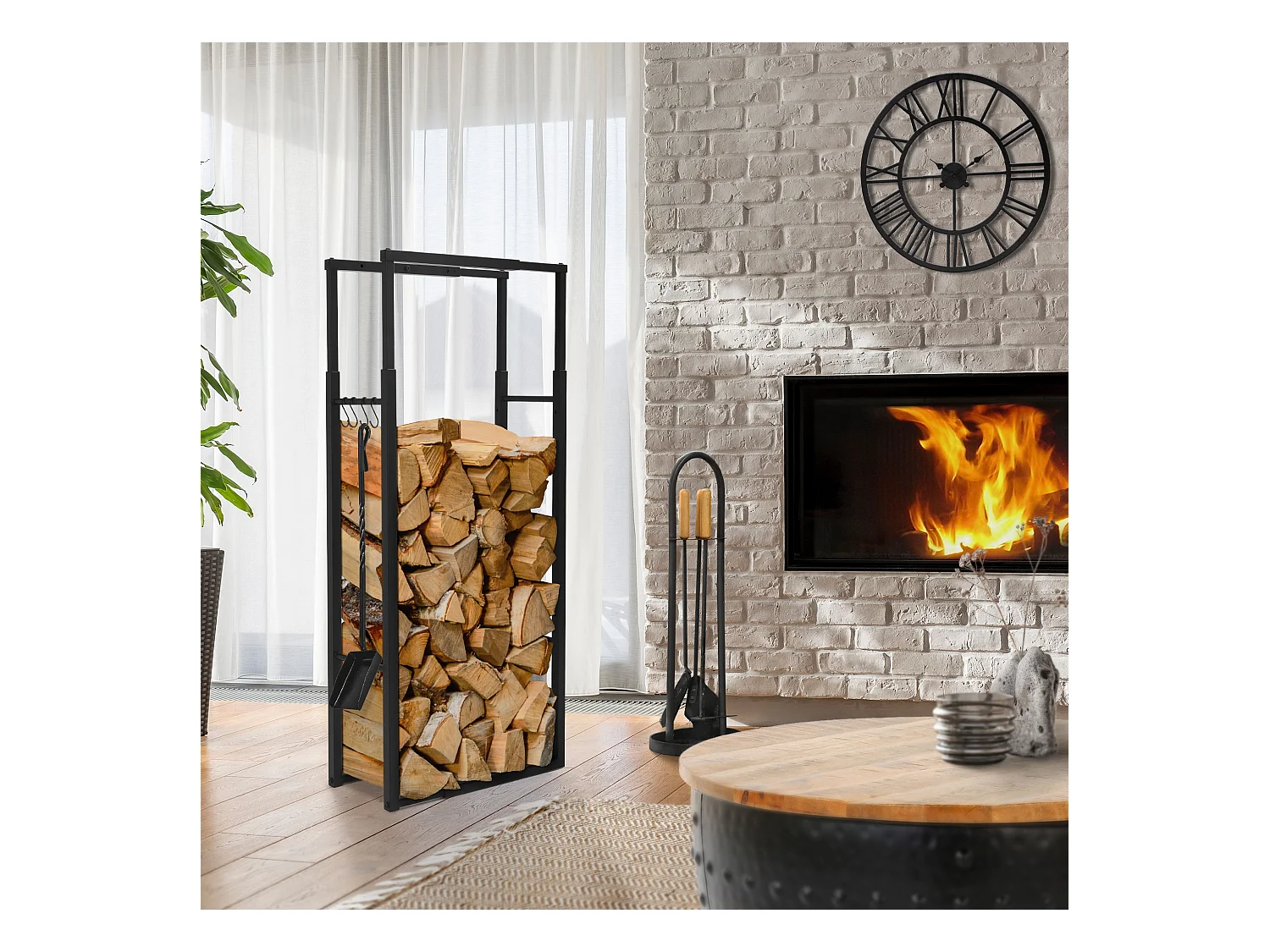 ML-Design Portalegna Regolabile in Metallo Nero con Ganci Scaffale per Legna da Camino o Stufa Rastrelliera Struttura Legnaia per Interno ed Esterno