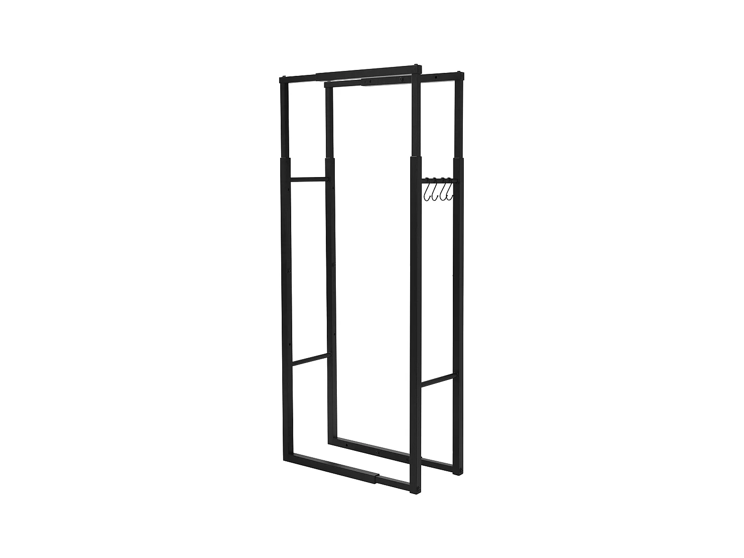 ML-Design Estante Ajustable para Leña de Metal Negro, 9 Tamaños, Soporte para Madera con 4 Ganchos, Almacenamiento de Interior/Exterior para Chimenea