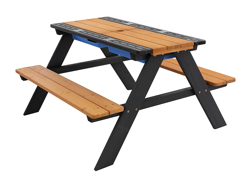 Ensemble de sièges pour enfants brun natural en bois massif comprenant 2 bacs plateau amovible table de pique-nique avec 4 places ideal pour jardín
