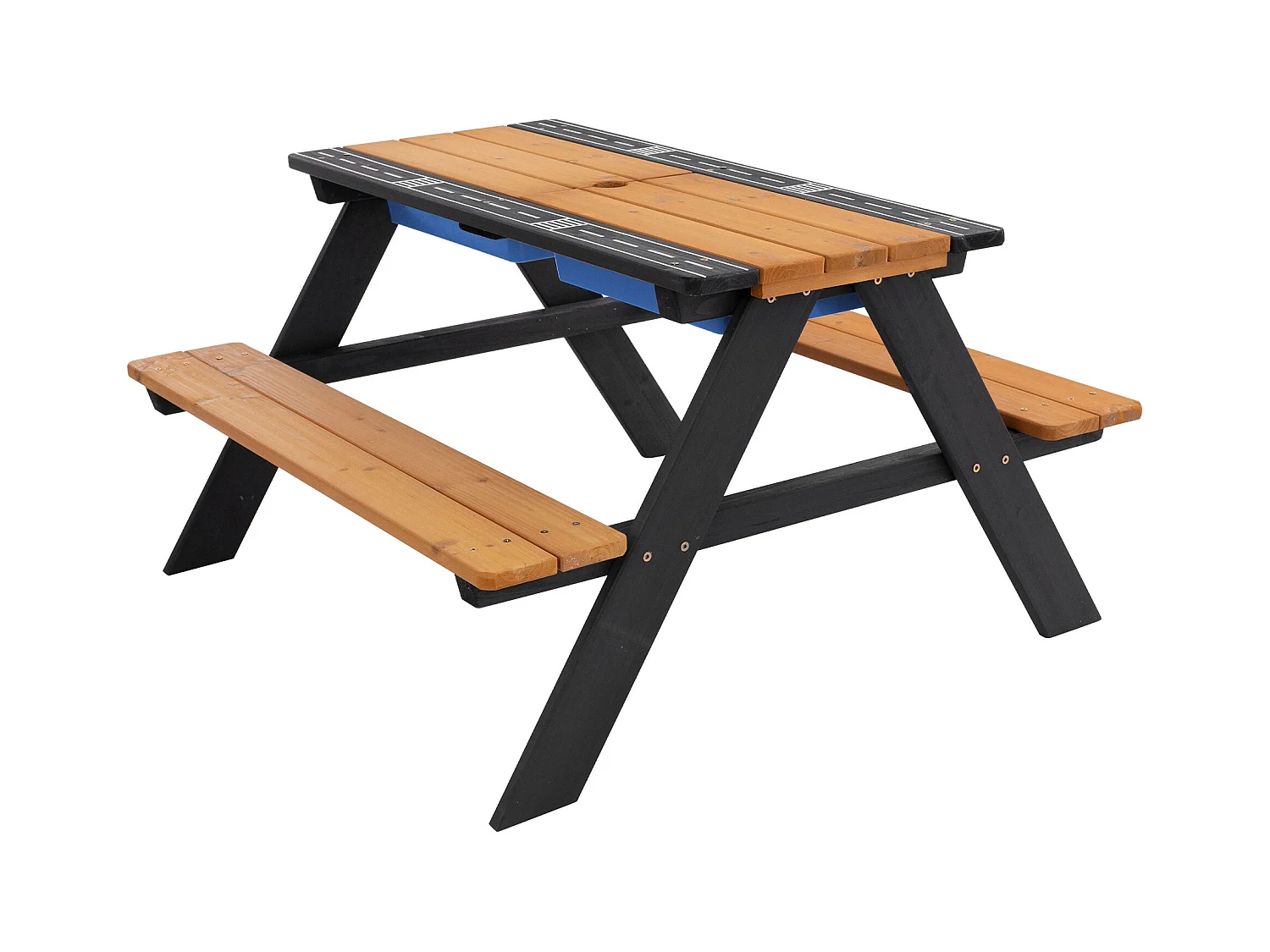 Ensemble de sièges pour enfants brun natural en bois massif comprenant 2 bacs plateau amovible table de pique-nique avec 4 places ideal pour jardín