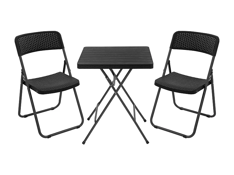 ECD Germany Set 3 muebles plegables para exterior de acero negro, aspecto de ratán, mobiliario de jardín, balcón o terraza de 2 personas mesa + sillas