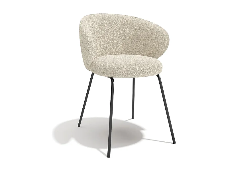 Lot de 2 chaises bouclette crème et pieds noirs LUNA