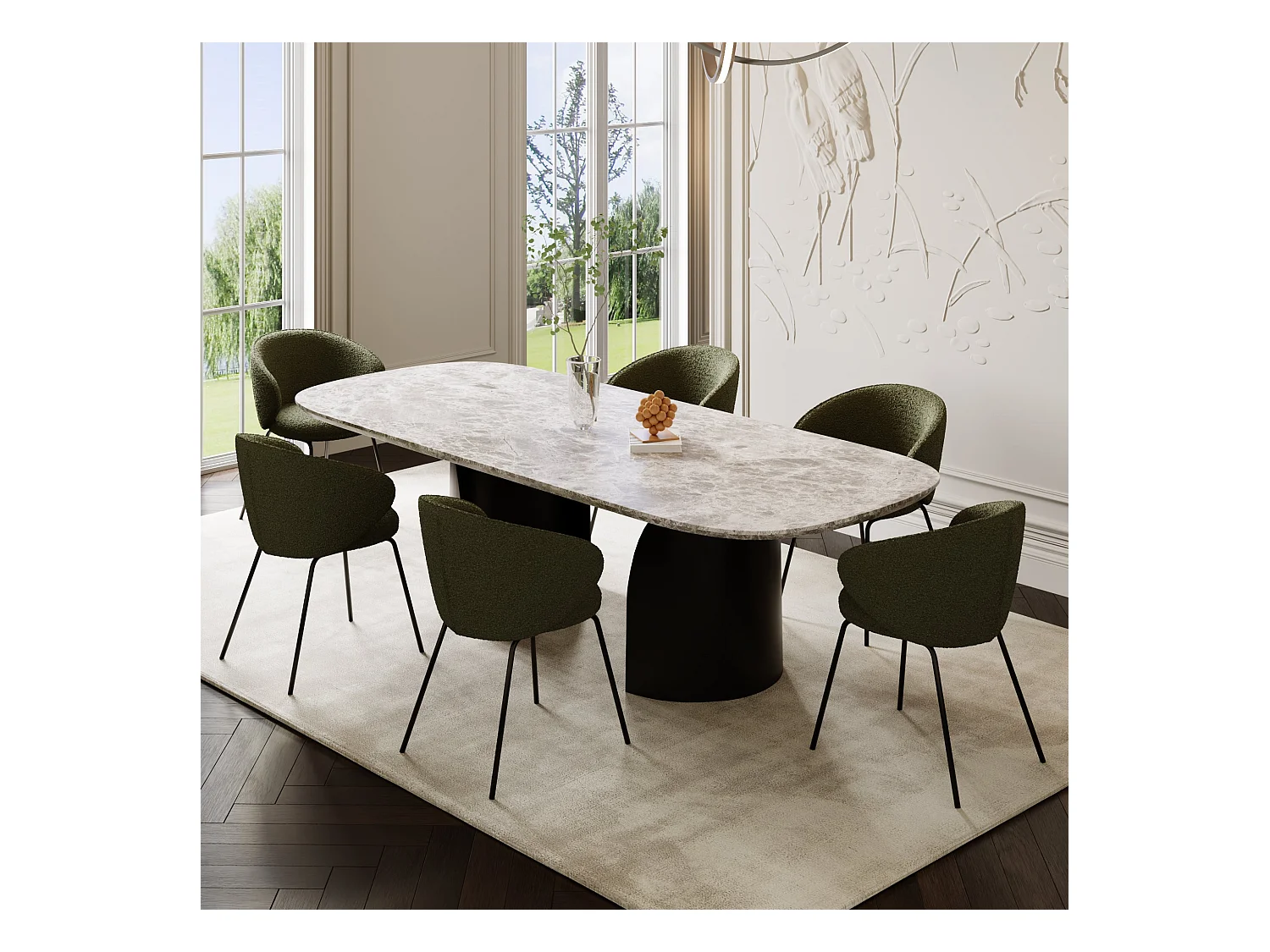 Lot de 2 chaises bouclette kaki et pieds noirs LUNA